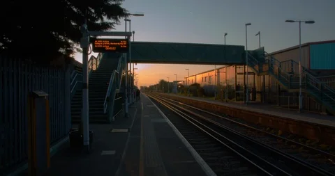 Empty train platfrom in the sunset Stock Footage 123696974