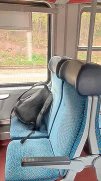 Empty train seat blue objects travel tourism transport shotlisttravel furni.. Stock Photos