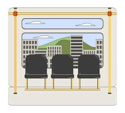 Empty train seats with city view doodle cartoon illustration Stock Illustration