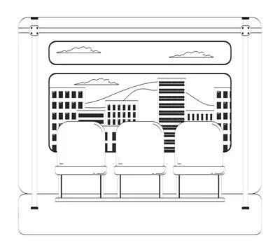 Empty train seats with city view doodle lineart illustration Illustrazione stock
