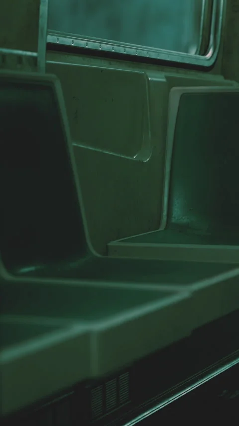 Empty train seats in a subway during early morning travel hours Stock Footage 342187697