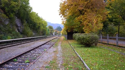 Empty train station in Bled, Slovenia Stock Footage 228778797