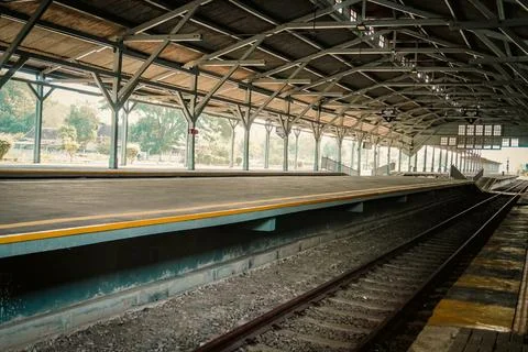 Empty Train Station Platform and Railway Stock Photos