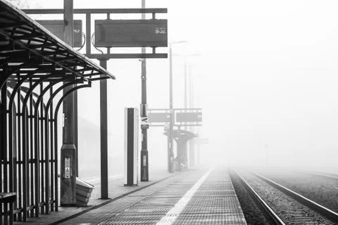 Empty train station platform Stock Photos