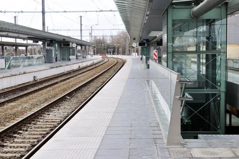 Empty train station platform Stock Photos