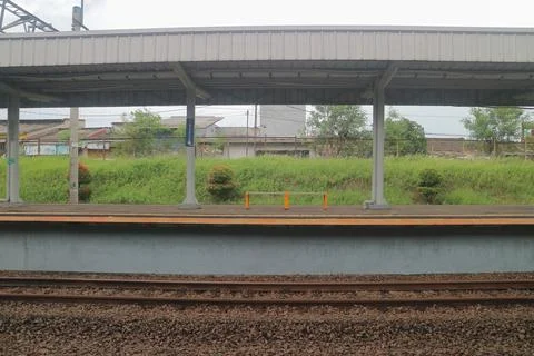 Empty Train Station Platform with Tracks Stock Photos
