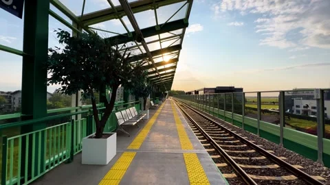 Empty train station. Railway station at sunset. Stock Footage 243661321