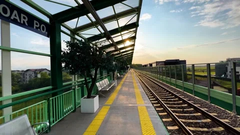 Empty train station. Railway station at sunset. Stock Footage 243661325