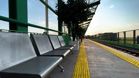Empty train station. Railway station at sunset. Stock-Footage 243661331