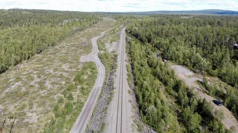 Empty train track footage outside Kiruna, Sweden Stock Footage 93995465