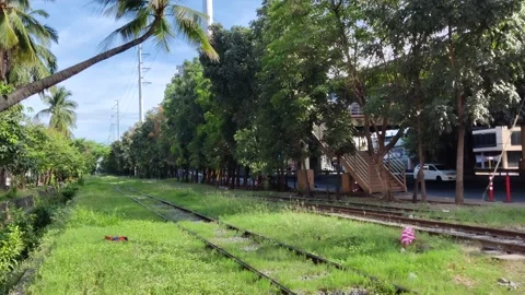 Empty Train Tracks in a City Under Quarantine 動画素材 154596831
