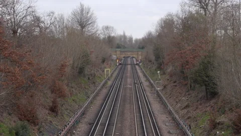 Empty Train Tracks On A Cloudy Day Video stock 149011275