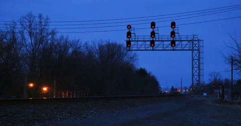 Empty Train Tracks at Night Video stock 58300251