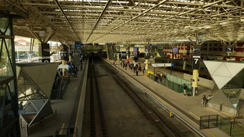 Empty train tracks at Perth station in Western Australia tracking shot 6K Video stock 311986684