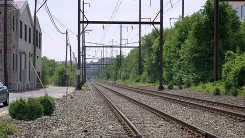 Empty train tracks in the summer heat Stock Footage 80492722