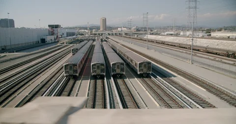 Empty Train Yard 4th St Bridge 4K 48FPS SLO-MO Stock Footage 129649875