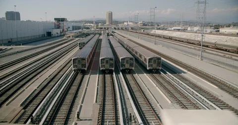 Empty Train Yard 4th St Bridge 4K 48FPS SLO-MO Stock Footage 129649913