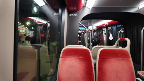 An empty tram passes through the night city. Stock Footage 294981638