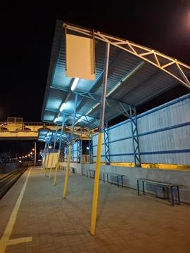 An empty tram stop in evening time Foto stock