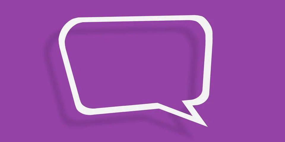 Empty transparent balloon paper speech bubble shape against purple background Stock Illustration