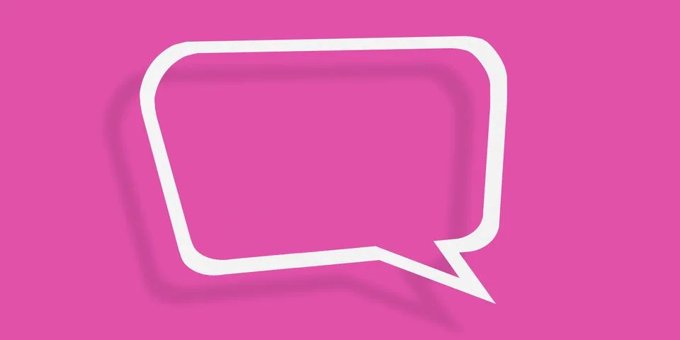 Empty transparent balloon paper speech bubble shape against pink background. Stock Illustration