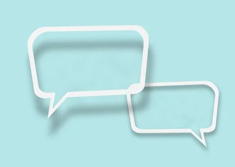 Empty transparent balloon paper speech bubble shape against light blue back.. Ilustración de archivo