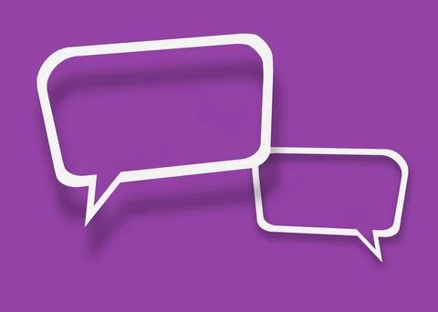 Empty transparent balloon paper speech bubble shape against purple background Stock Illustration