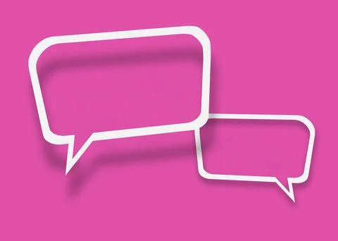 Empty transparent balloon paper speech bubble shape against pink background. Ilustración de archivo