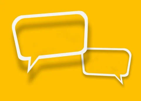 Empty transparent balloon paper speech bubble shape against yellow background Stock Illustration