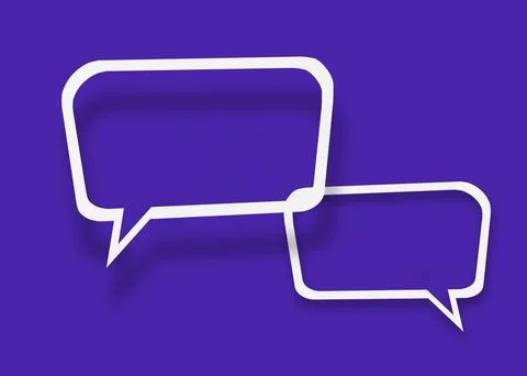 Empty transparent balloon paper speech bubble shape against blue background. Ilustración de archivo