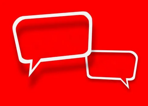 Empty transparent balloon paper speech bubble shape against red background. Stock Illustration