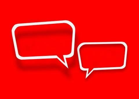 Empty transparent balloon paper speech bubble shape against red background. Stock Illustration