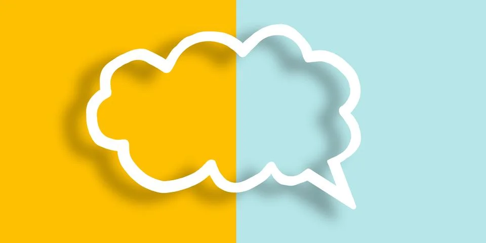 Empty transparent cloud paper speech bubble shape against yellow-light blue.. Stock Illustration