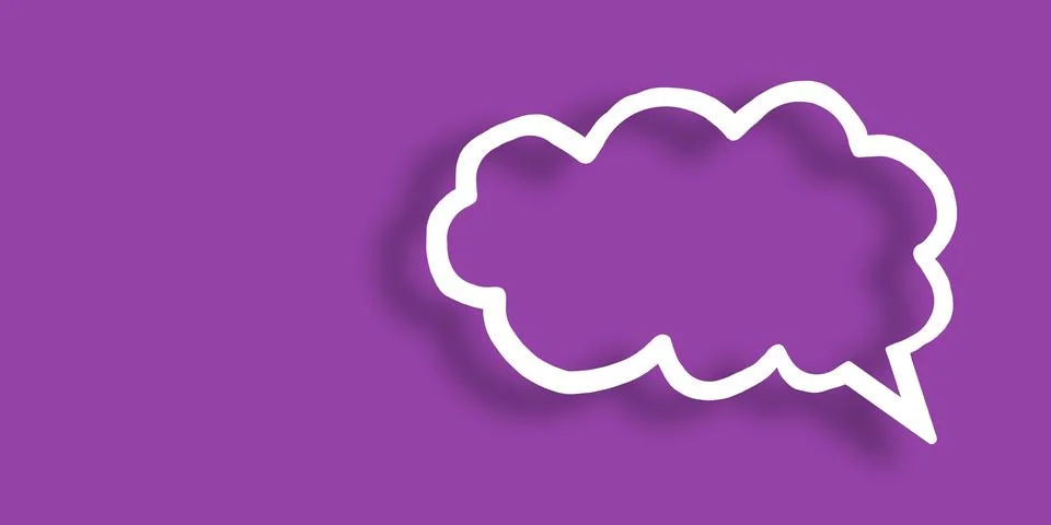 Empty transparent cloud paper speech bubble shape against purple background. Stock Illustration