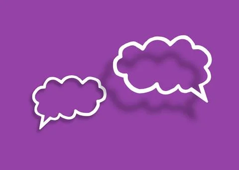Empty transparent cloud paper speech bubble shape against purple background. Stock Illustration