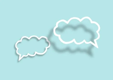 Empty transparent cloud paper speech bubble shape against light blue backgr.. Stock Illustration
