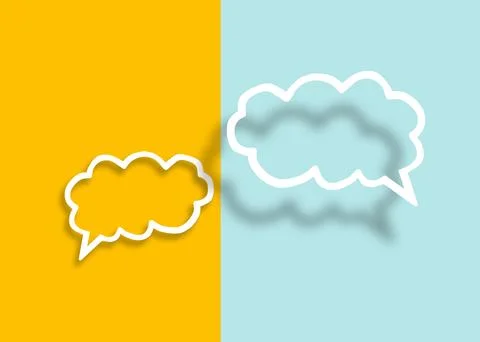 Empty transparent cloud paper speech bubble shape against yellow-light blue.. 스톡 일러스트
