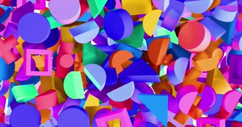 Empty transparent frame starting colorful 3D shapes emerging edges swirling Stock Footage 347300251