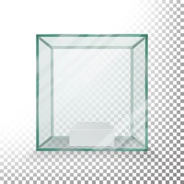 Empty Transparent Glass Box Cube Vector. Realistic Cube. Glass Showcase Illustrazione stock