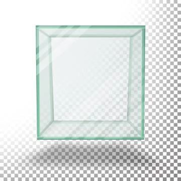 Empty Transparent Glass Box Cube Vector. Isolated On Transparent Checkered Sheet イラスト素材