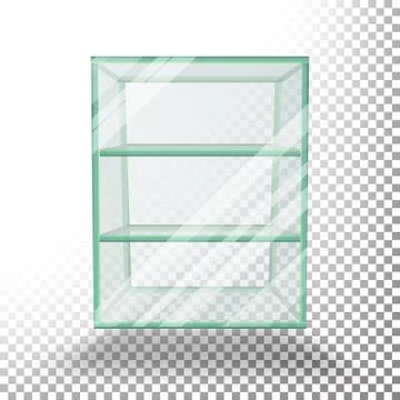 Empty Transparent Glass Box Cube Vector. 3D Realistic Glass Showcase With Stock Illustration