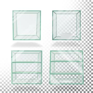 Empty Transparent Glass Box Cube Set Vector. For Exhibition And Presentation Illustrazione stock