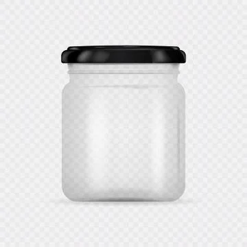 Empty transparent glass jar with screw cap. Round Shape Glass Canister isolat Stock Illustration