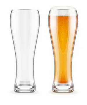Empty transparent glasses and full of beer with white froth 스톡 일러스트