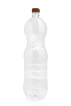 Empty transparent plastic bottle with brown screw cap Foto stock