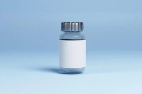 Empty Transparent Plastic Bottle for Pills Packing. 3D Render Isolated on blu Stock Illustration