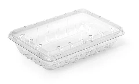 Empty transparent plastic container with lid, retail packaging Stock Photos