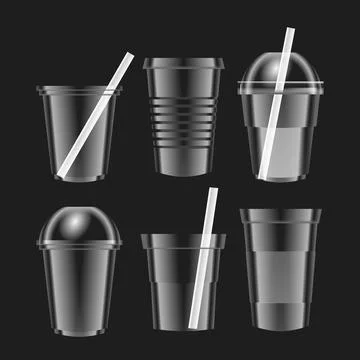 Empty transparent plastic cup on white background mock up set collection, d.. Stock-Illustration