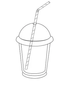 Empty transparent plastic glass with a lid and a drinking straw. Illustrazione stock