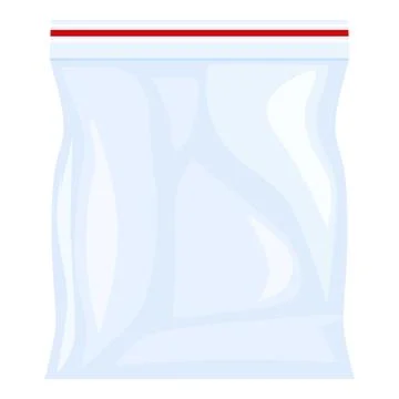Empty transparent plastic zipper bag with red stripe isolated on white back.. Stock Illustration